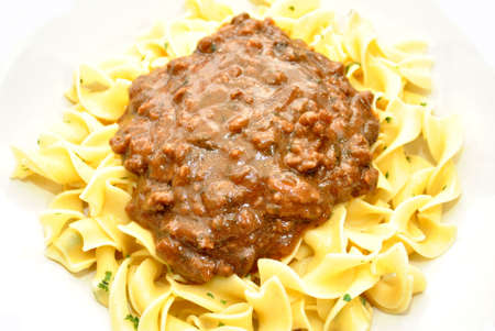 Hamburger Gravy Over Ribbon Noodlesの写真素材