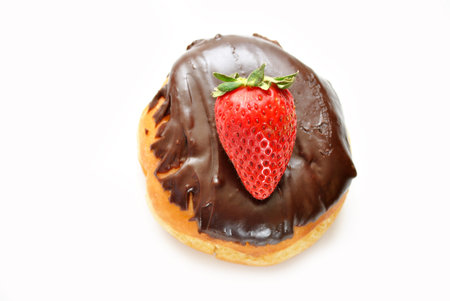 Chocolate Covered Donut with a Wholw Fresh Strawberry