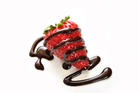 Fresh Strawberry Drizzled with Chocolate Sauceの写真素材