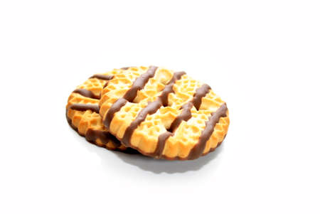 Two Shortbread Cookies with Chocolateの写真素材