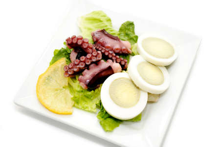 Appetizer of Boiled Egg and Octopus Tentaclesの写真素材