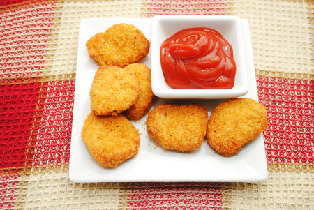 Catsup Served with Chicken or Fish Nuggetsの写真素材