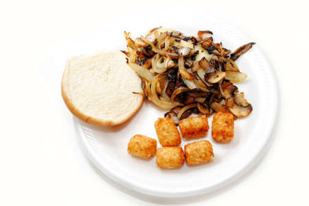 Onion Mushroom Burger with a Side of Tater Totsの写真素材