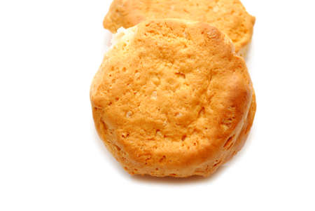 Close Up of a Baked Biscuit Over Whiteの写真素材
