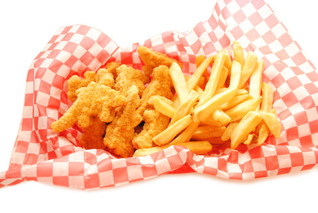 Fast food Deep Fried Chicken Strips with French Fries