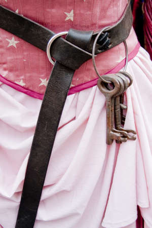 Skeleton keys hanging on a womanの写真素材