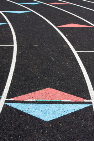 Running track showing competition lanes close up