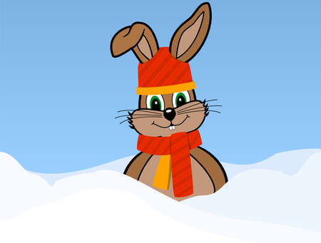 Easter bunny in the snow with scarf and capのイラスト素材