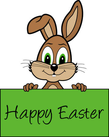 Happy Easter - Easter Bunny holds a signのイラスト素材