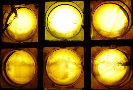 Six glass bricks arranged in two rowsの写真素材