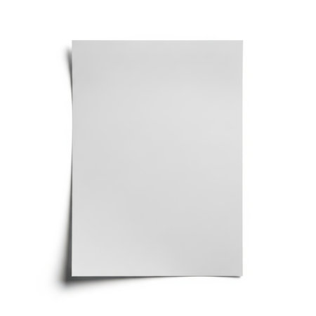 A clean, blank white paper sheet is presented, casting a subtle shadow. This versatile image is perfect for graphic design, mockups, and presentations, offering a simple yet effective element for showcasing text, artwork, or product designs. Its isolation makes it easy to integrate into various creative projects.の素材
