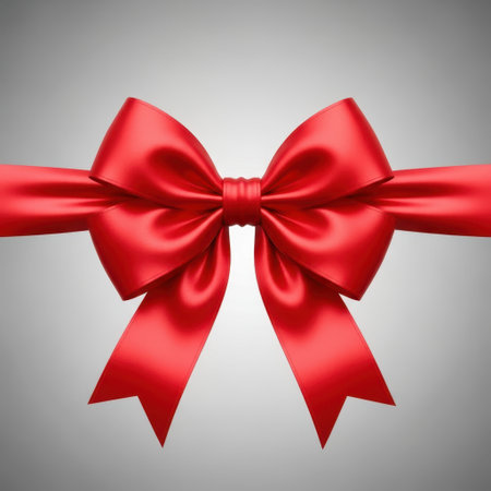 A stunningly detailed close-up of a vibrant red satin ribbon tied into a perfect bow. Its smooth texture and graceful loops evoke feelings of luxury and celebration, ideal for any special occasion.の素材