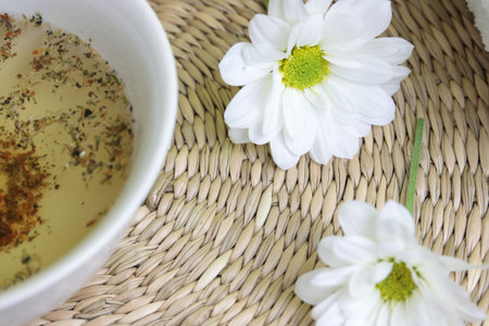 Spa design with herb and daisyの写真素材