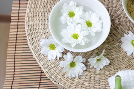 Spa design with herb and daisyの写真素材