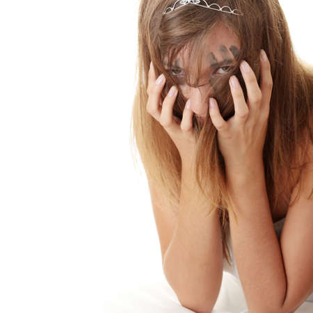 Young angry princess in white dressの写真素材