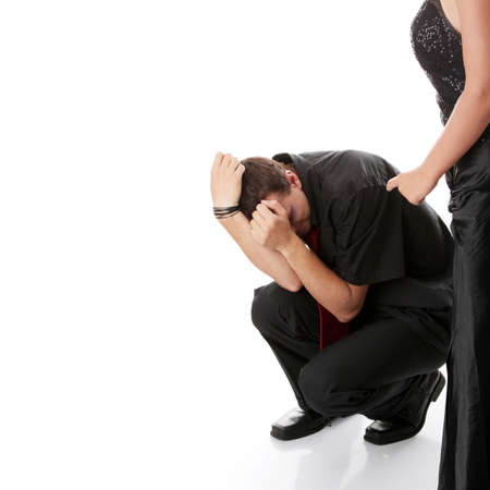 Man and woman conflict. Isolated on white.の写真素材