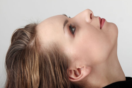 Casual caucasian woman in elegant black dressの写真素材