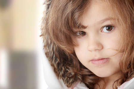 Portrait of a 5 year old girl isolated on white backgroundの写真素材