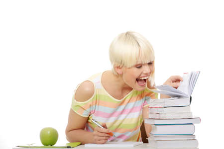 Young student girl isolated on white backgroundの写真素材