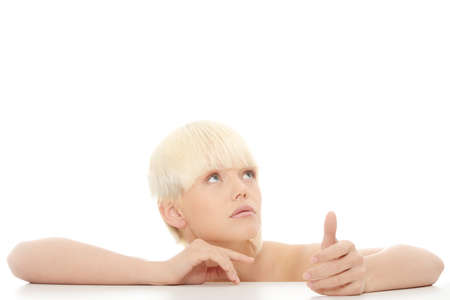 Portrait of the attractive girl without a make-up, isolated on white backgroundの写真素材