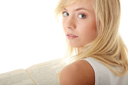 Teen woman reading book , isolated on white background
の写真素材