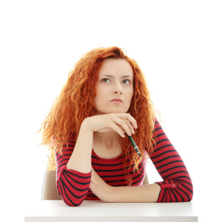 Bored businesswoman , isolated on white background の写真素材