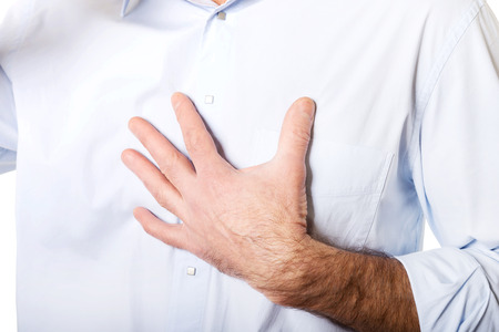 Close up mature male painful chest.の写真素材