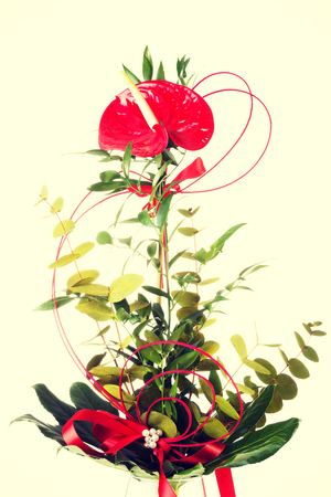 Red fresh flower in green bouquet.の写真素材