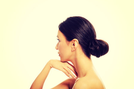 Pensive spa woman looking somewhere.の写真素材