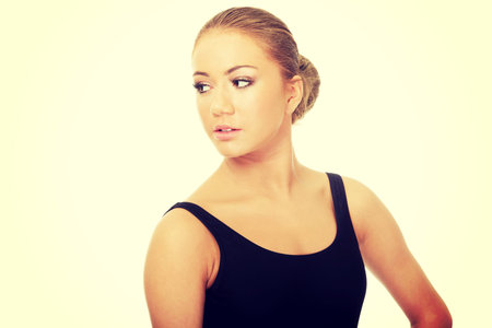 Young slim beautiful woman in swimsuit.の写真素材