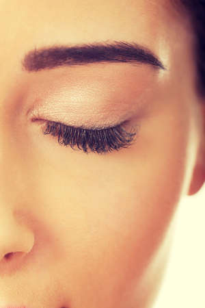 Beautiful woman with fresh makeup and eyes closed.の写真素材