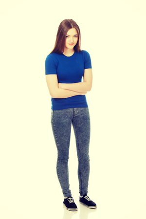 Young woman having a stomach pain.の写真素材