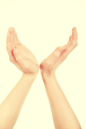 Female open hands for product.