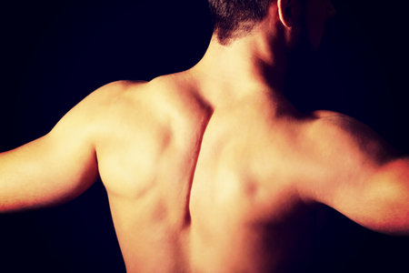 Sexy naked muscular man showing his muscular back.