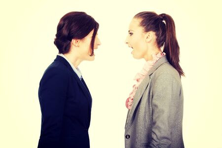 Two angry businesswomans screaming at each other.の写真素材