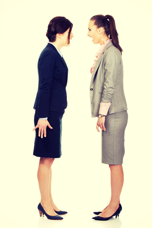 Two angry businesswomans screaming at each other.の写真素材