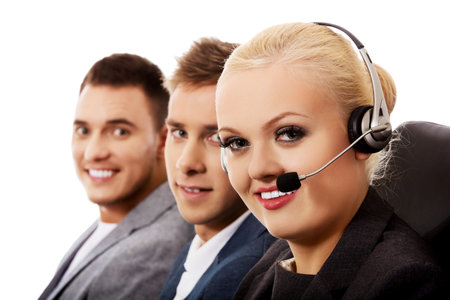 Call center- three smile people.の写真素材