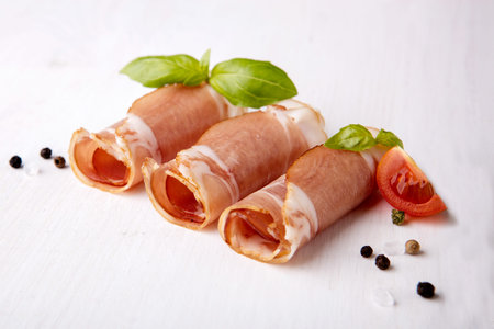 Black forest ham on white.の写真素材