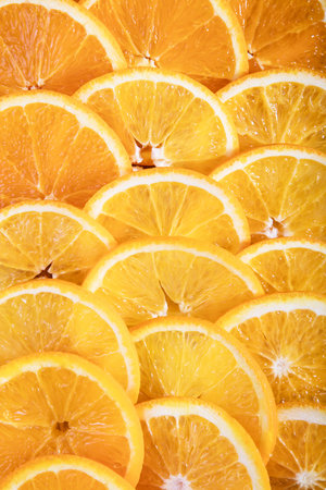Close up photo of juicy fresh orange slices.