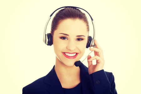 Smiling call center woman with headset