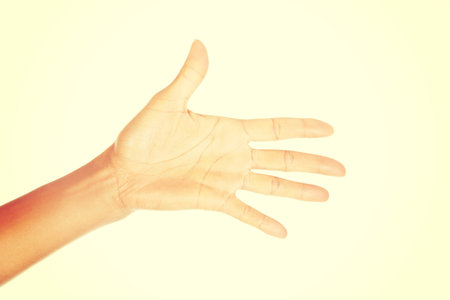 Woman hand (palm) isolated on white backgroundの写真素材