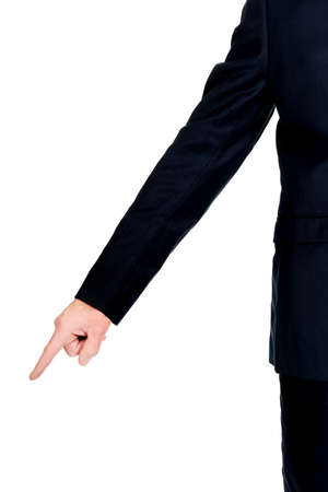 Businessman hand pointing down on something.の写真素材