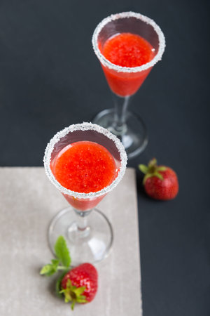 Two glass of straberry cocktail.の写真素材