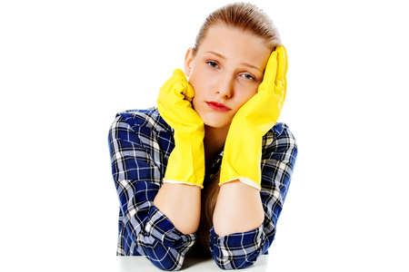 Cleaning concept. Young woman cleanincの写真素材