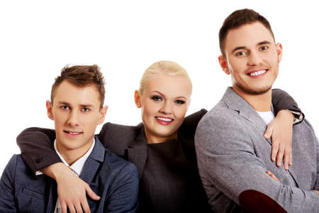 Happy business people - two man and womanの写真素材