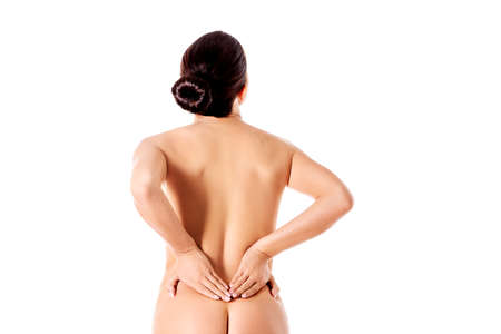 Awful backache, isolated, white background.の写真素材