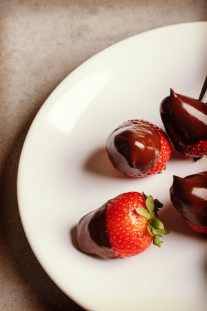 Juicy strawberry with milk chocolate.の写真素材