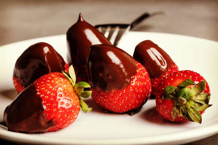 Juicy strawberry with milk chocolate.の写真素材