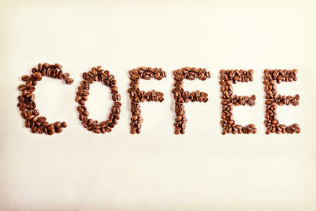 The word coffee from coffee beans.の写真素材