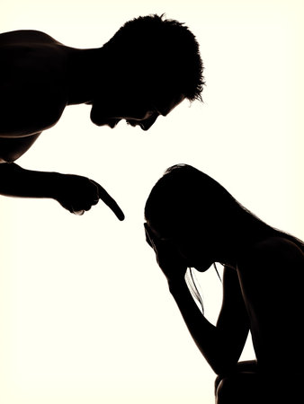 Couple arguing , shouting on each other, black and white.